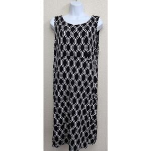 JM Collection Black White Geo Print Sleeveless Midi Dress Medium Lightweight